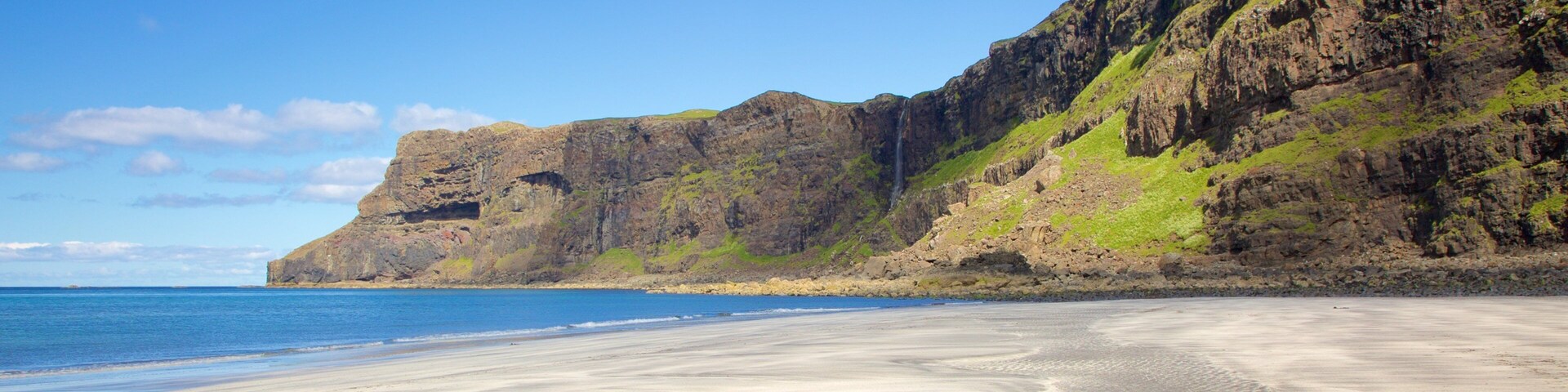 Talisker Beach showing tranquil scenes, rugged coastline and a sandy beach