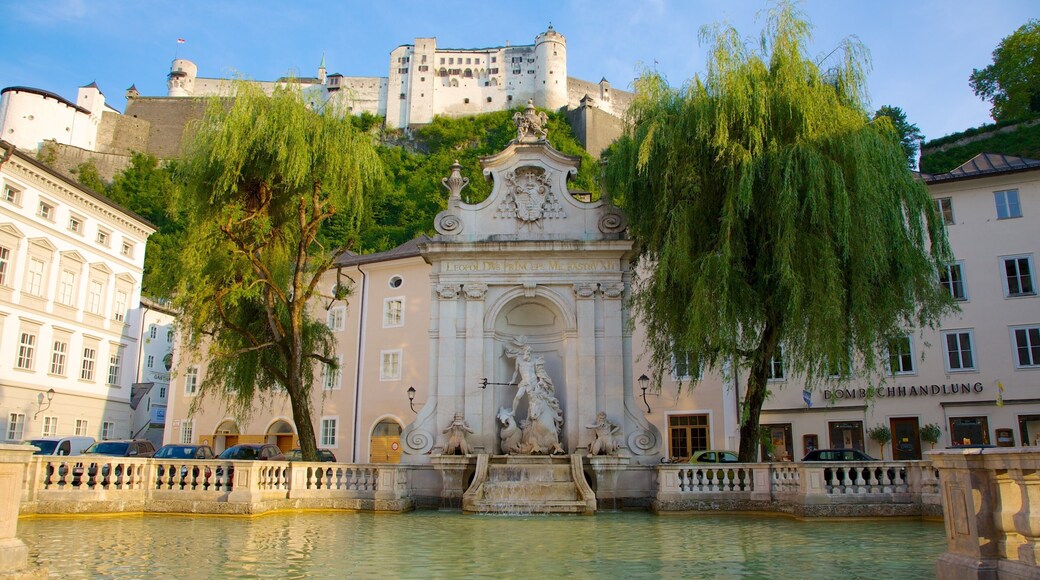 Salzburg featuring a city, heritage architecture and a fountain