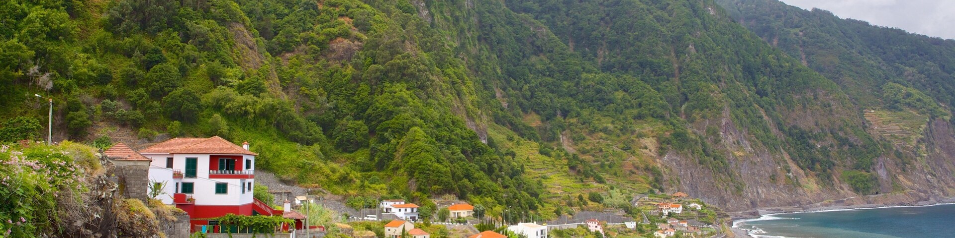 Ilha da Madeira mostrando uma casa, uma cidade litorânea e paisagens litorâneas