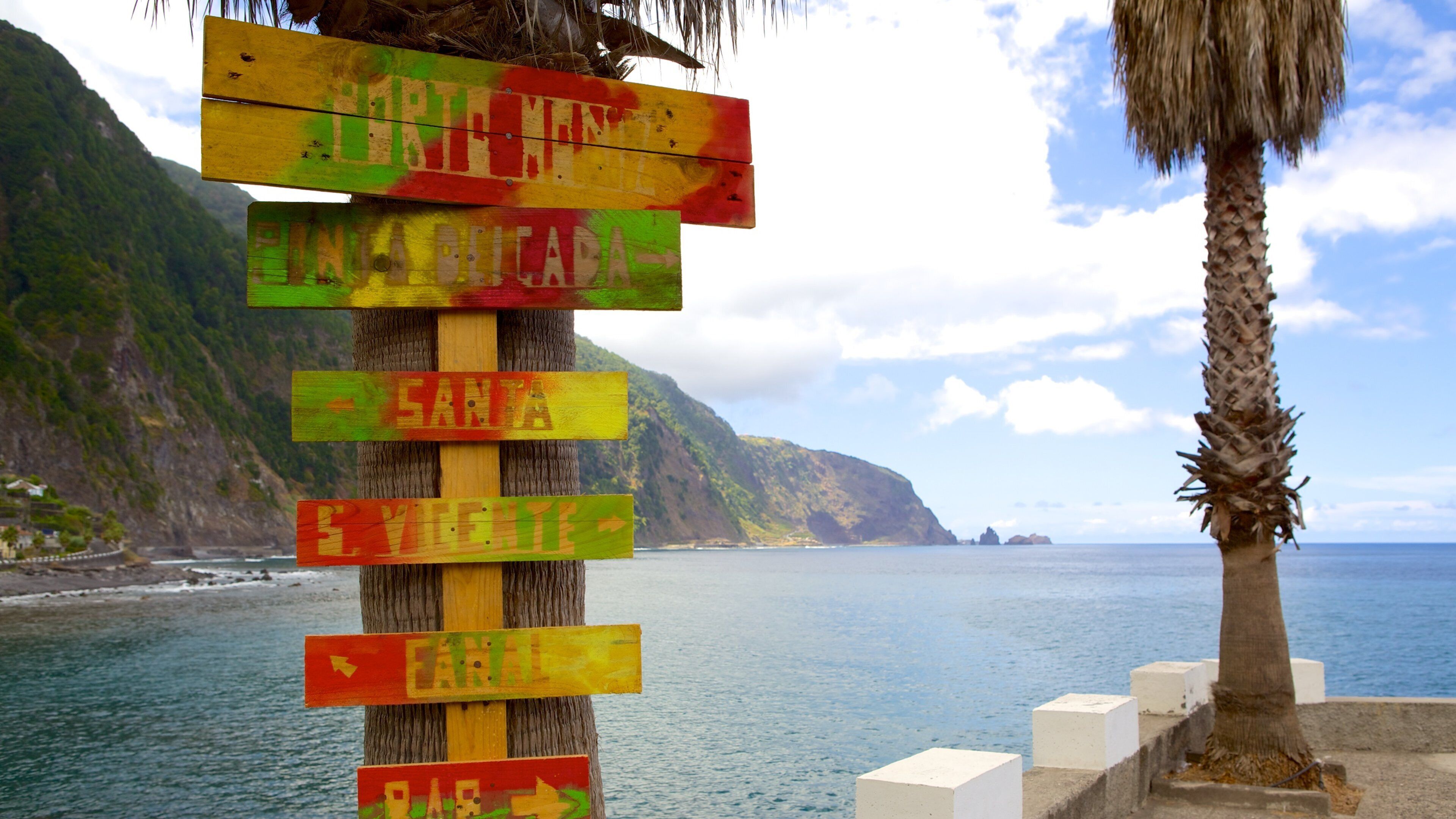 Madeira Island showing general coastal views and signage