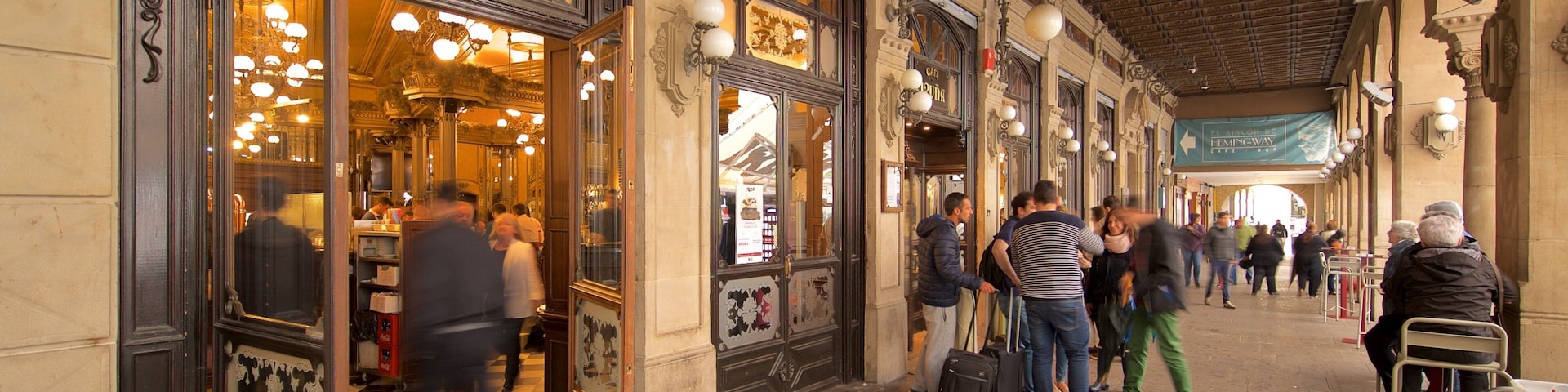 Pamplona mostrando elementos patrimoniales y vistas de interior y también un grupo pequeño de personas