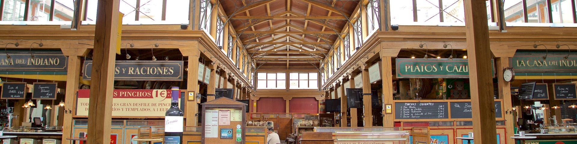Santander caracterizando mercados, um bar e vistas internas