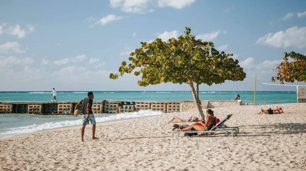 Doctor\'s Cave Beach featuring general coastal views and a sandy beach as well as an individual male