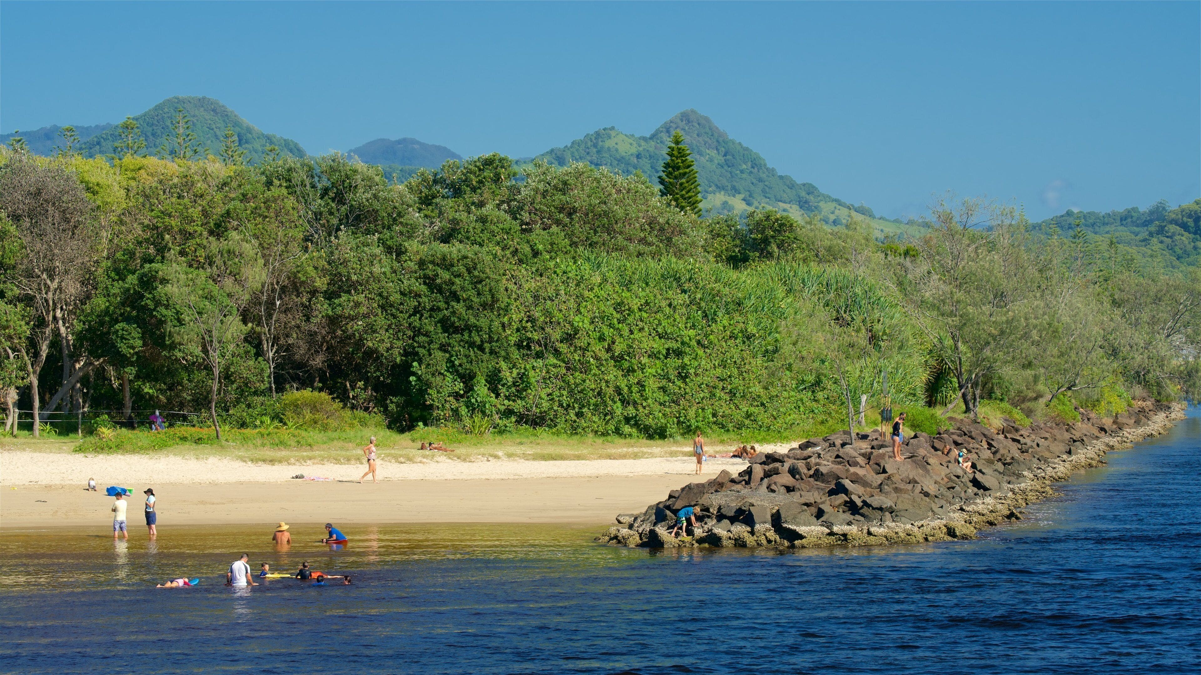 Torakina Park showing swimming and general coastal views as well as a small group of people