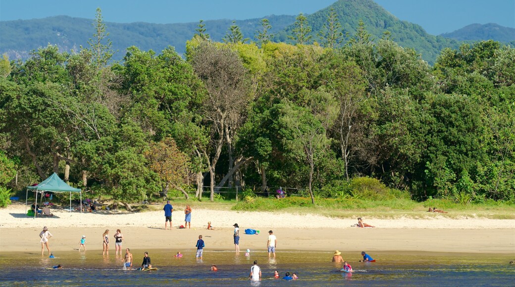 Byron Bay featuring a lake or waterhole as well as a large group of people