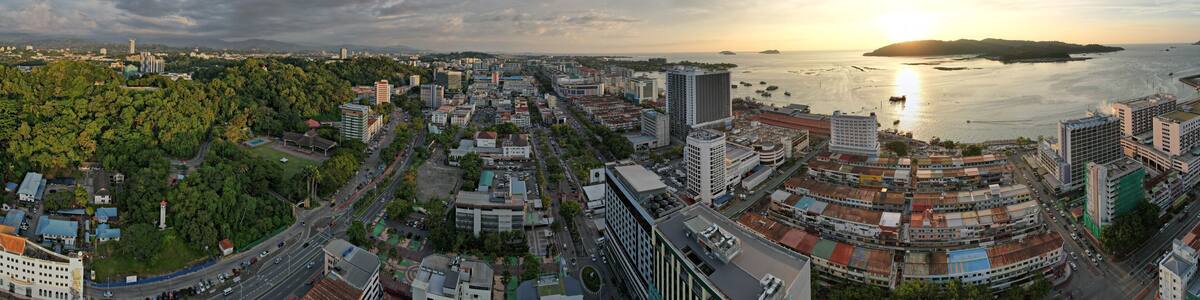 Kota Kinabalu, Sabah Malaysia – June 14, 2022: The Waterfront and Esplanade Area of Kota Kinabalu City Centre