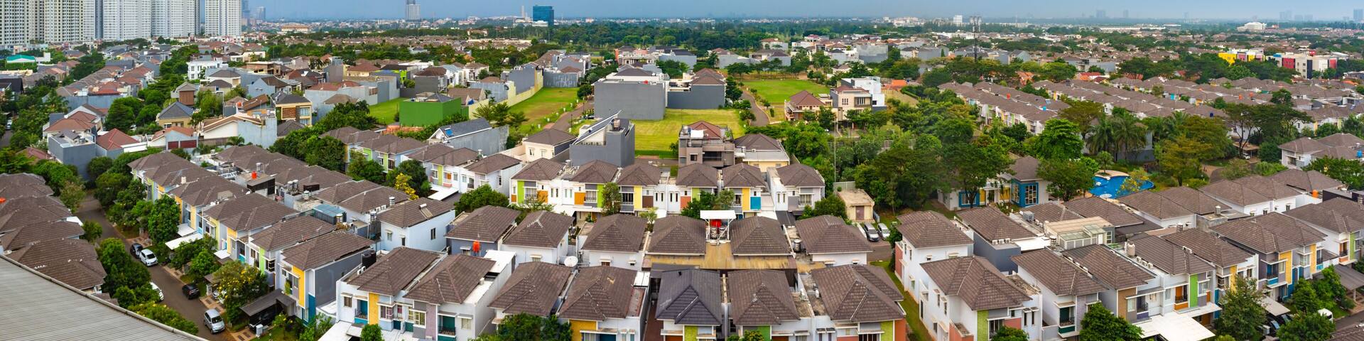 Rows of luxury houses in Gading Serpong residential area, in Tangerang, Banten, Indonesia. It is an area with high property development and investment.