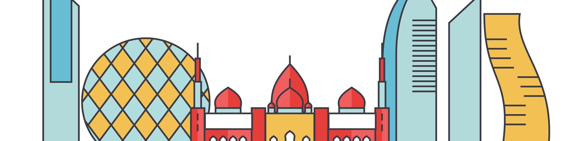 Abu Dhabi city skyline: buildings, streets, silhouette, architecture, landscape, panorama, landmarks. Editable strokes. Flat design line vector illustration concept. Isolated icons on white background