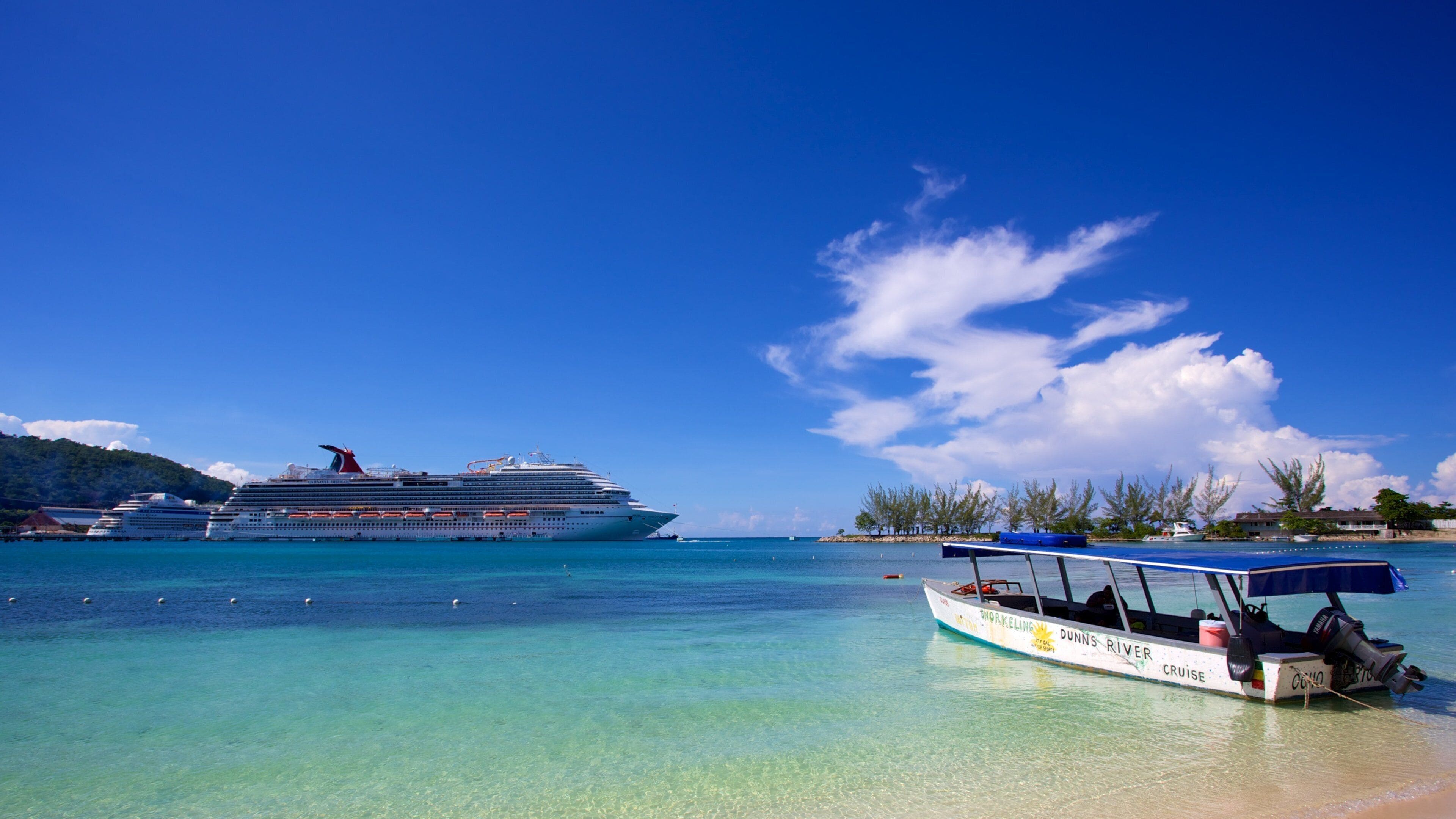Ocho Rios featuring general coastal views, boating and a beach