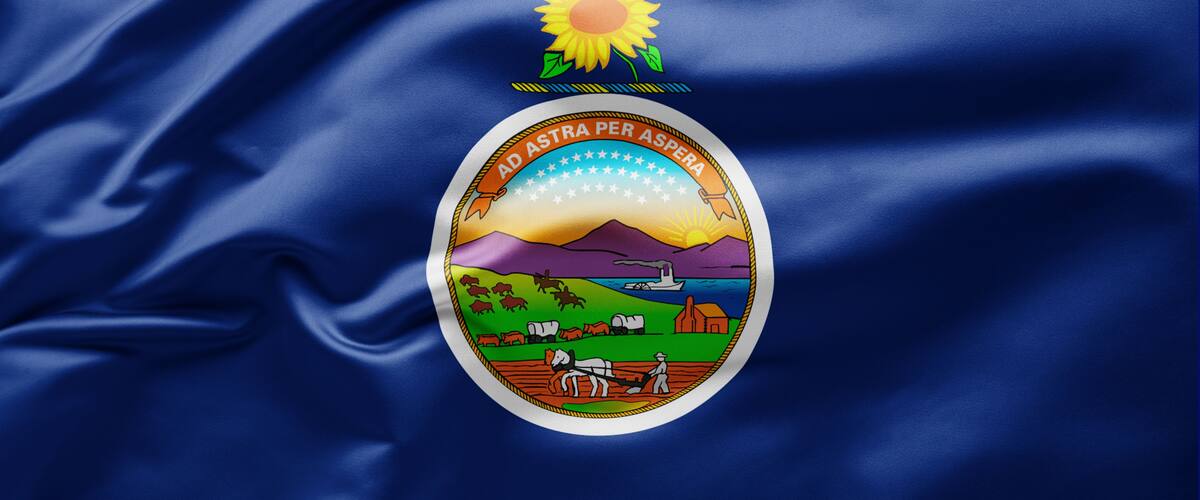 Waving state flag of Kansas - United States of America