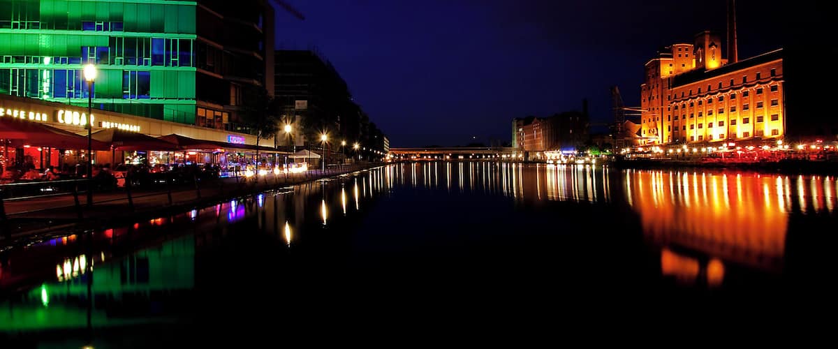 City port in Duisburg at night