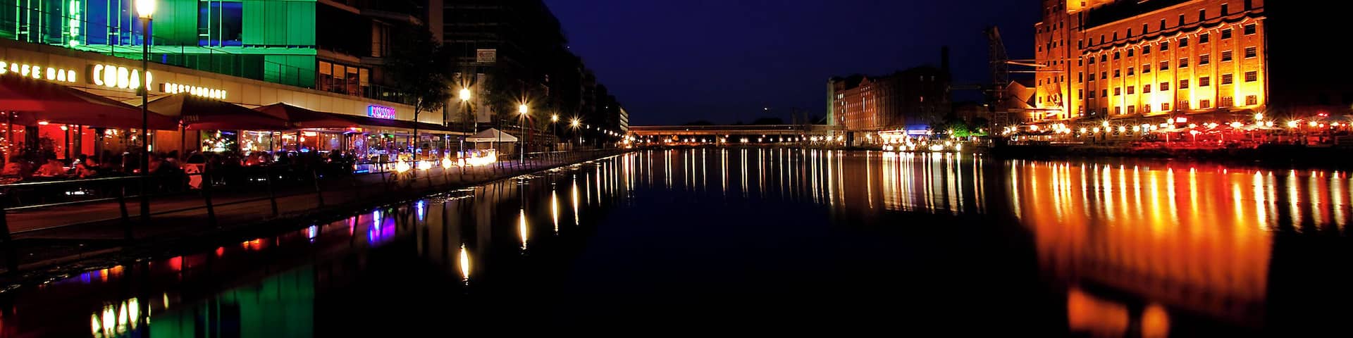 City port in Duisburg at night