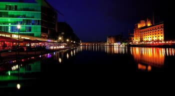 City port in Duisburg at night