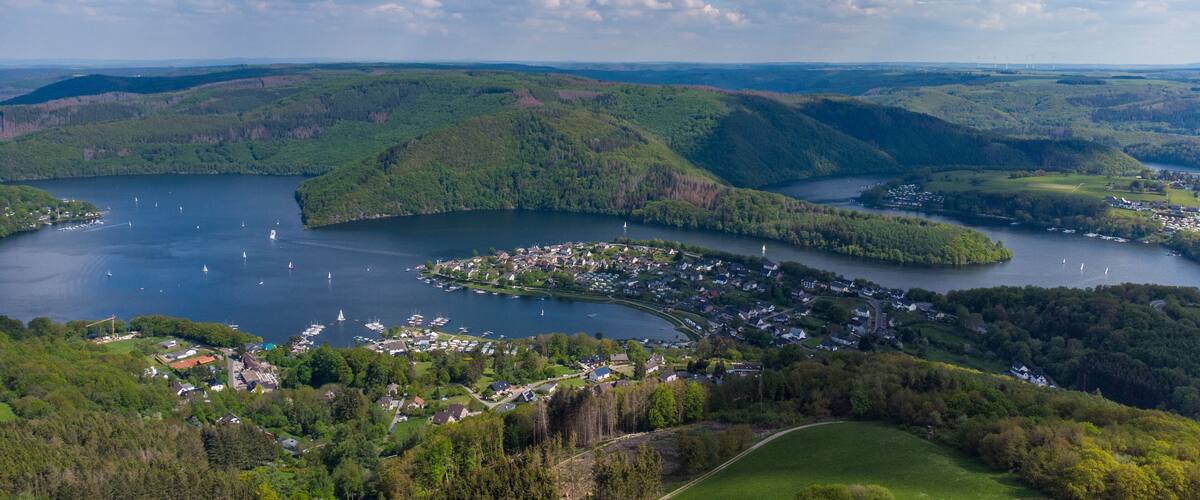 Aerial view of the Rursee in the Eifel region, Germany