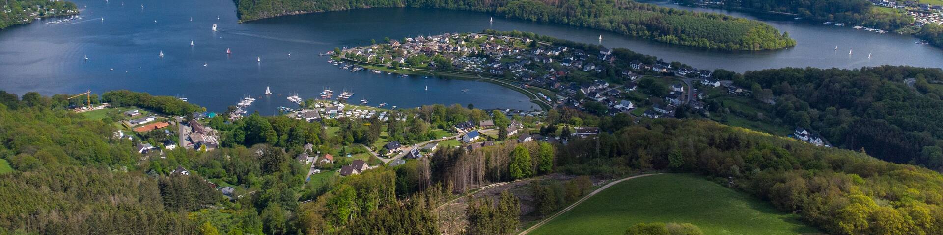 Aerial view of the Rursee in the Eifel region, Germany
