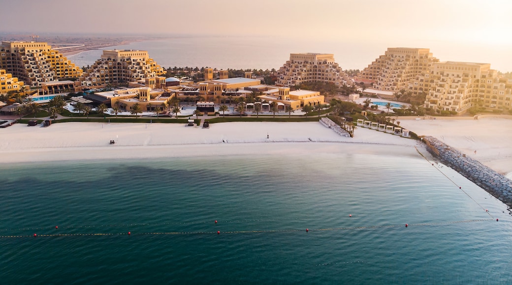Marjan Island beach and waterfront in Ras al Khaimah emirate in the UAE aerial view