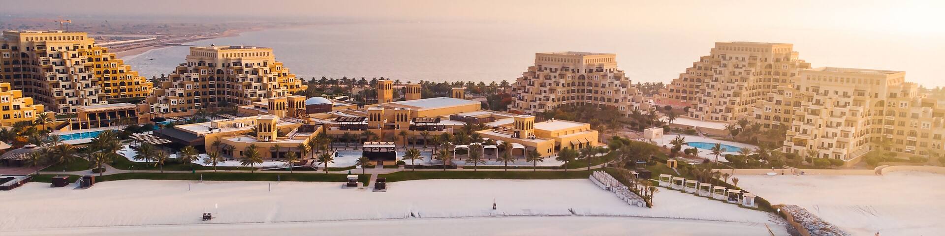 Marjan Island beach and waterfront in Ras al Khaimah emirate in the UAE aerial view