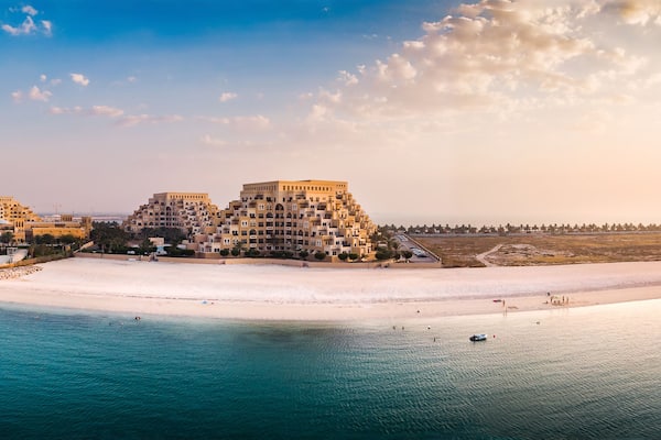 Marjan Island beach and waterfront in Ras al Khaimah emirate in the UAE aerial view