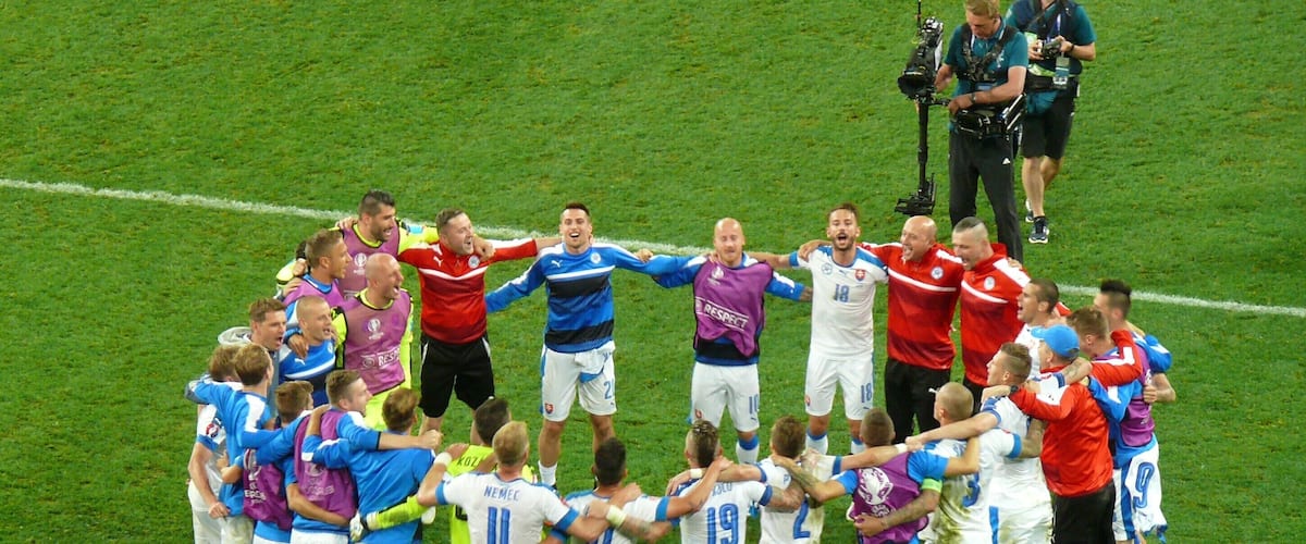 UEFA Euro 2016: Slovak national team celebrating victory over Russia 2:1, Lille, 15.6.2016
