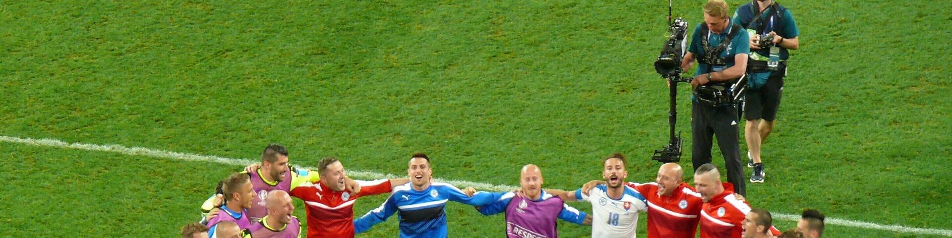 UEFA Euro 2016: Slovak national team celebrating victory over Russia 2:1, Lille, 15.6.2016
