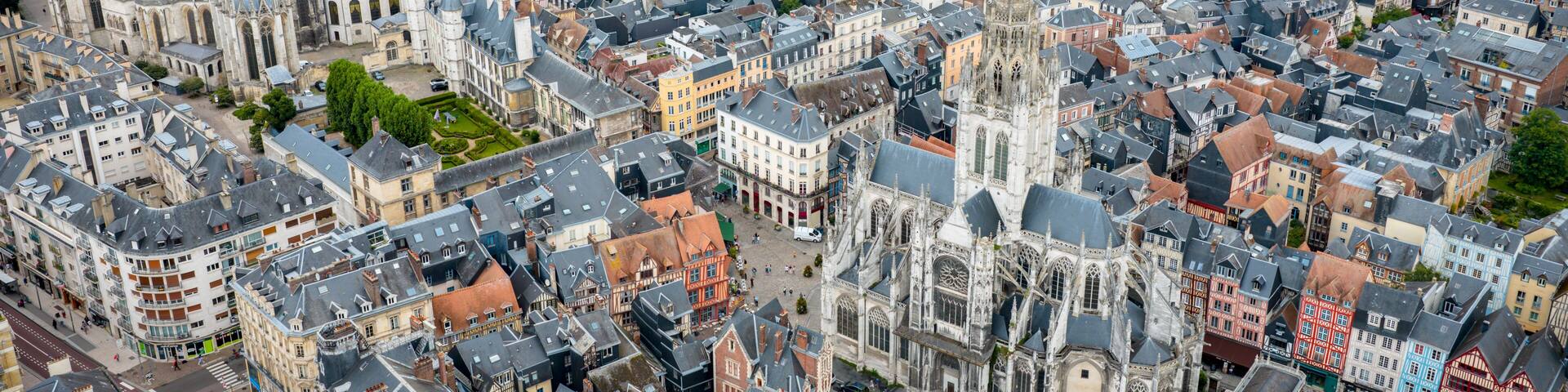 Aerial view of the city of Rouen, France in Normandy