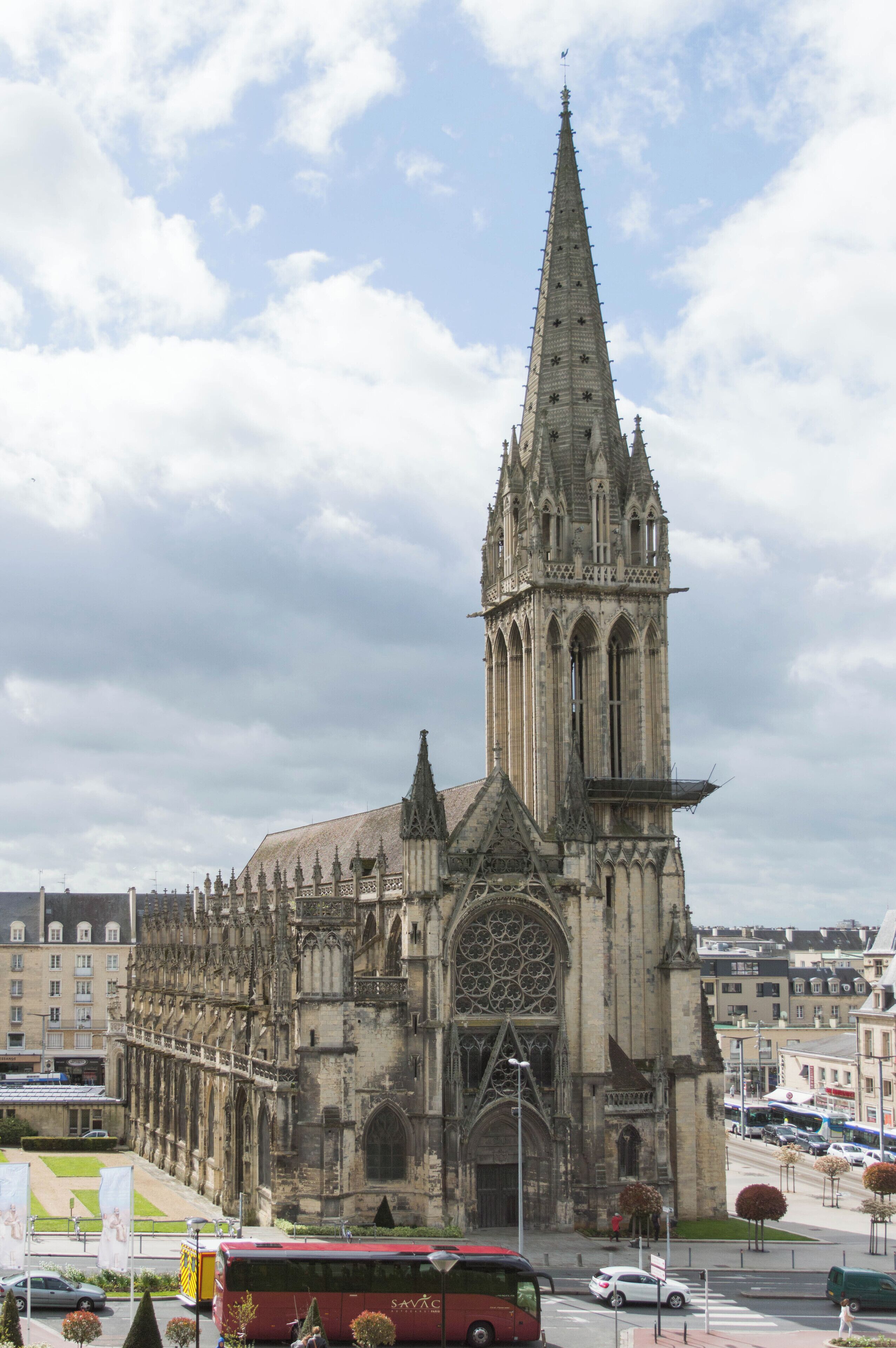 A Gothic cathedral with a tall spire and intricate architecture.