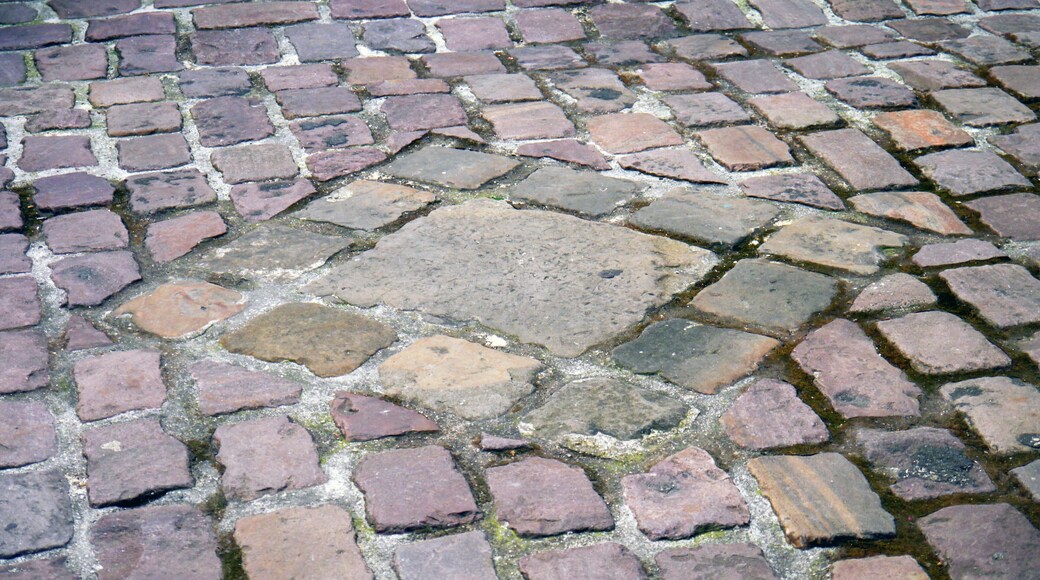 Passage des Orgues, Paris 3rd arrondissement, France. Stone block for wood chopping.