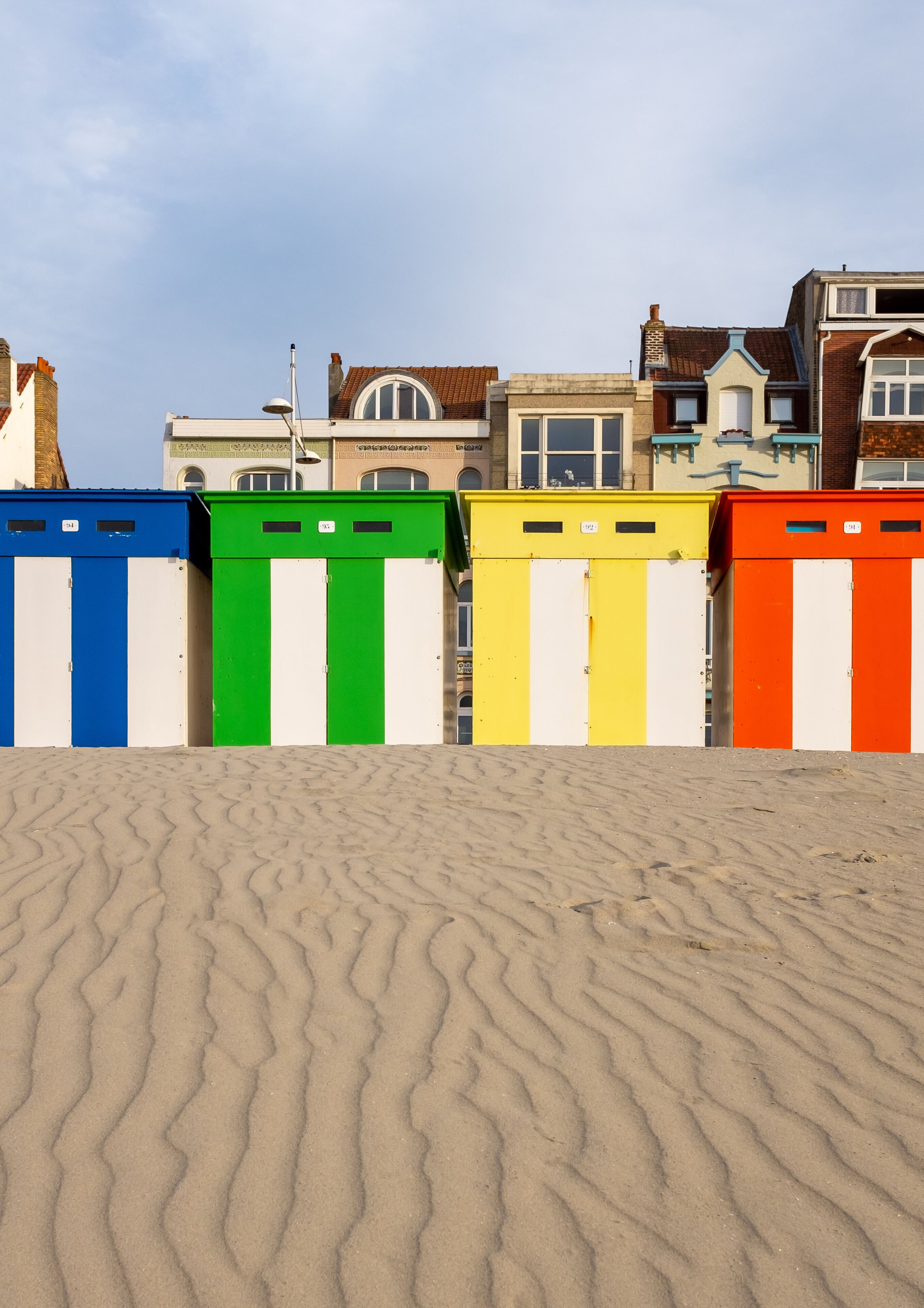 Beach cabins on the beach of Dunkirk in France