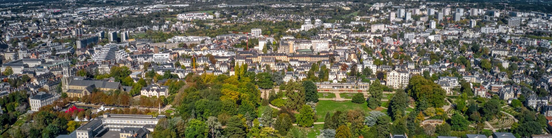 Aerial View of Thabor Park in Rennes, Brittany, France