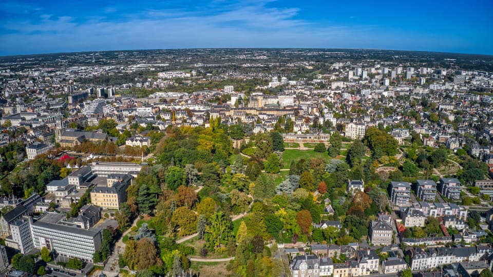 Aerial View of Thabor Park in Rennes, Brittany, France