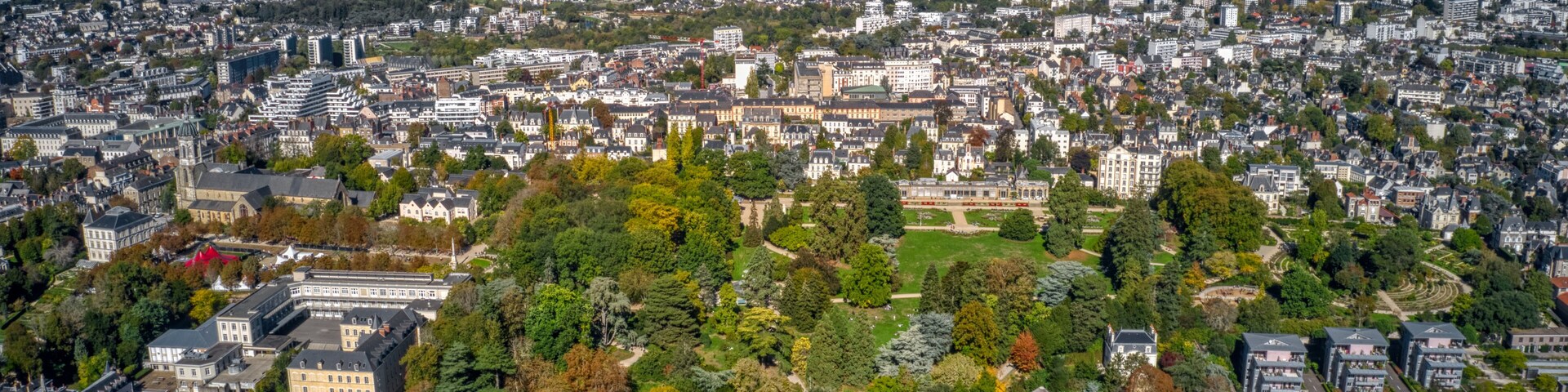 Aerial View of Thabor Park in Rennes, Brittany, France
