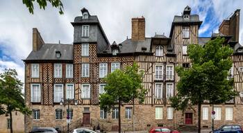 A panoramic view of the half timbered houses in the stunning town of Rennes, Brittany