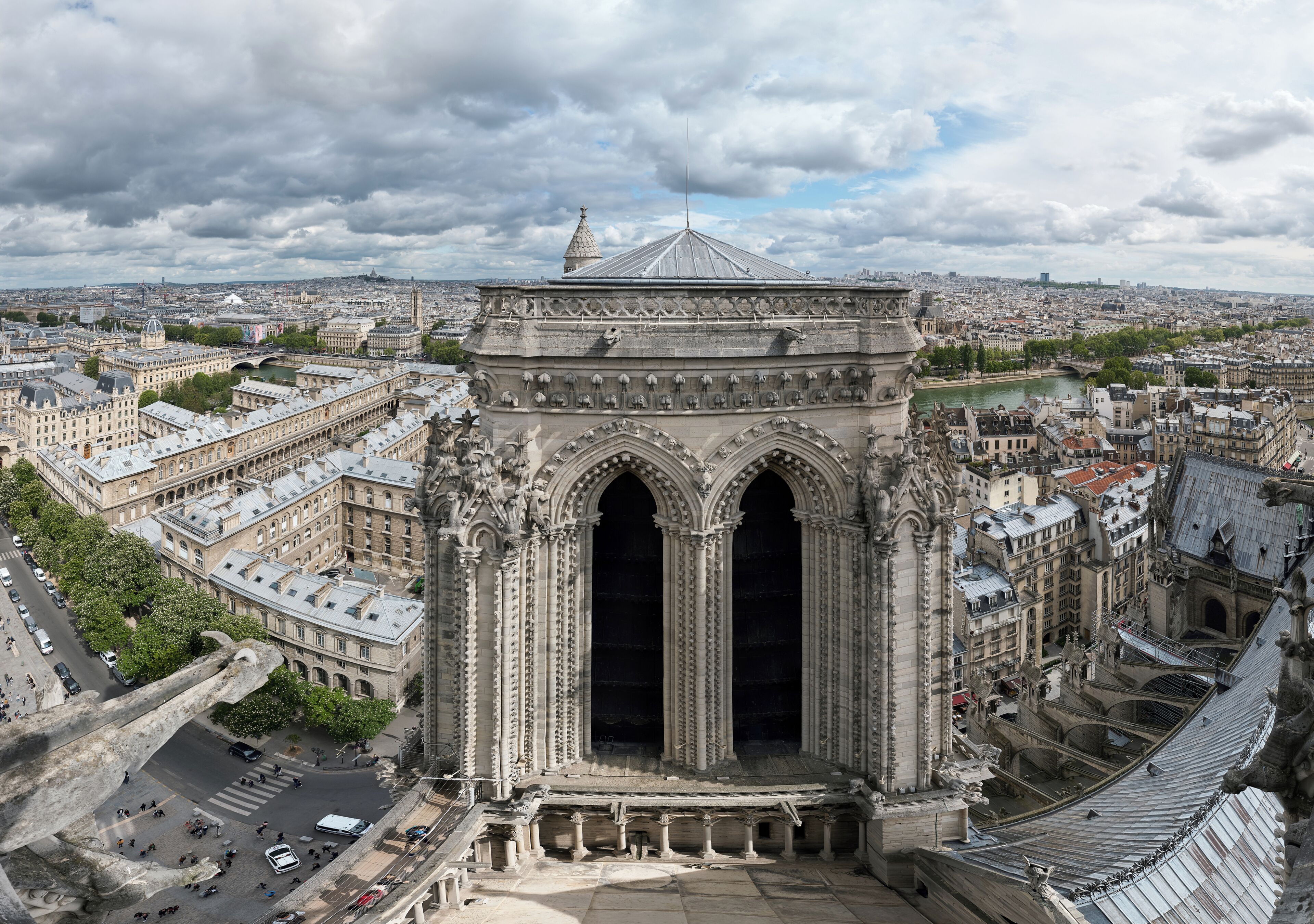A stitch of many photos taken from the top of the Notre-Dame Cathedral. Stitched using AutoPano and processed in CaptureOne