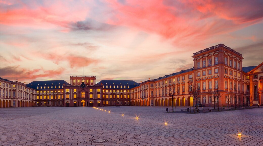 Mannheim, Germany. Panoramic view of the Baroque Palace of Mannheim at sunset. Here are located the University and a Historic Museum. 2013-02-07.