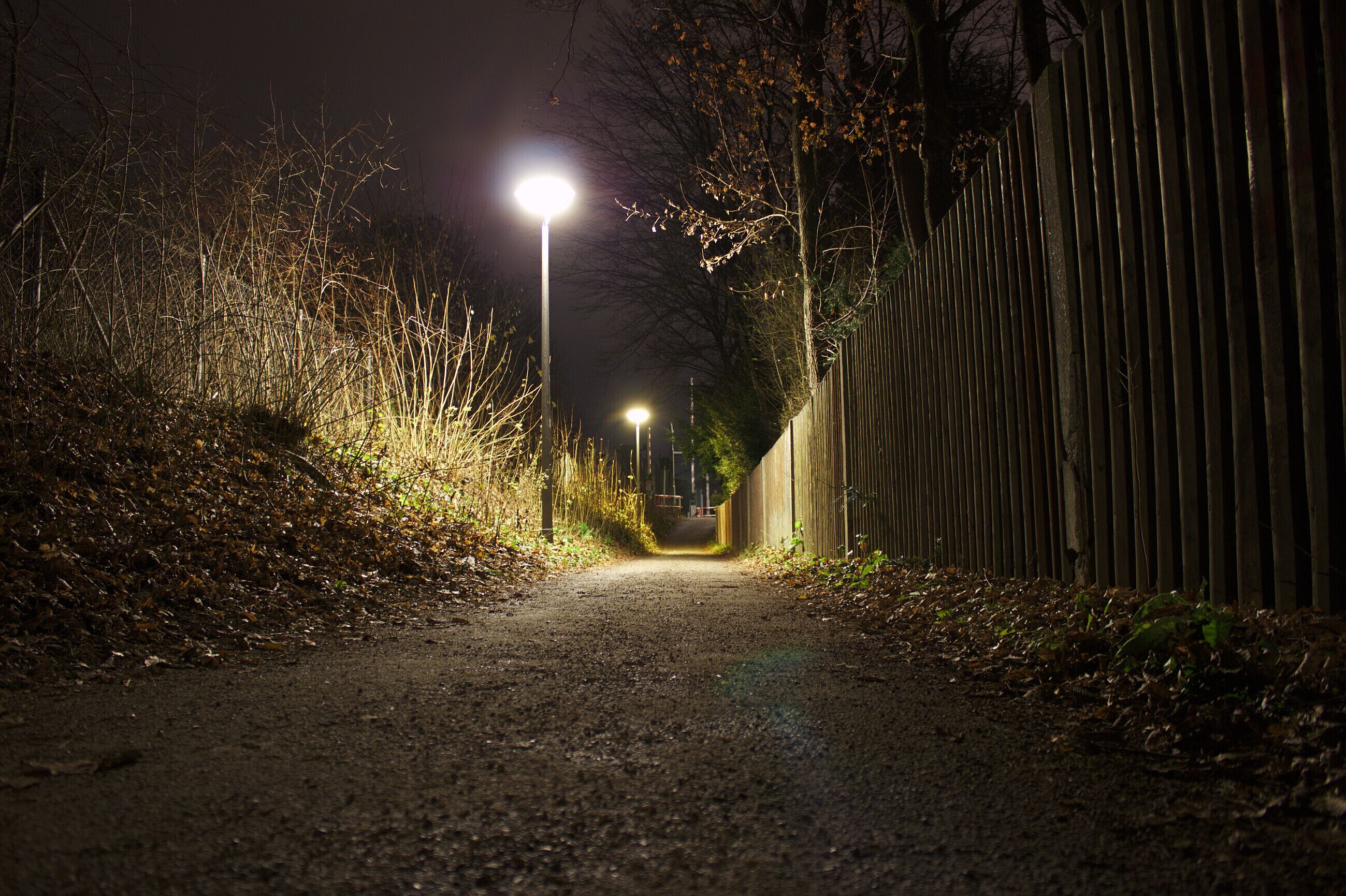 The footpath leading west from Perlach station in Munich, Germany.