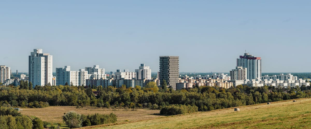 Panoramic view of the skyline of Gropiusstadt in Berlin Rudow, a borough of Neukölln.