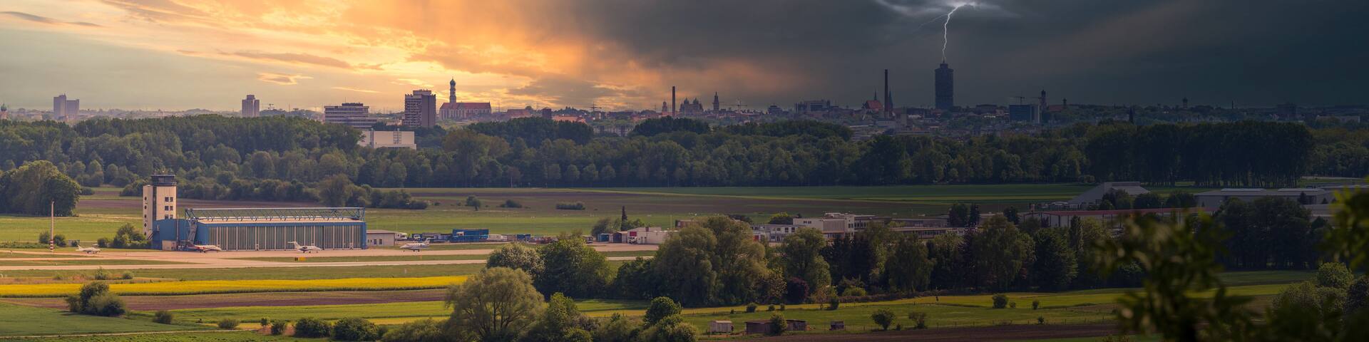 Panorama view over the city of Augsburg, Germany with epic weather conditions