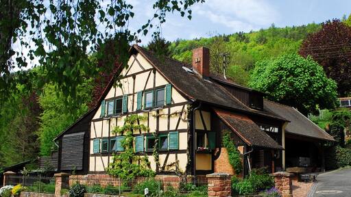 Scheune in Reuenthal (Weilbach), Reuenthal 1: eingeschossiger Fachwerkbau mit Satteldach, 1583, zum Wohnhaus umgebaut.