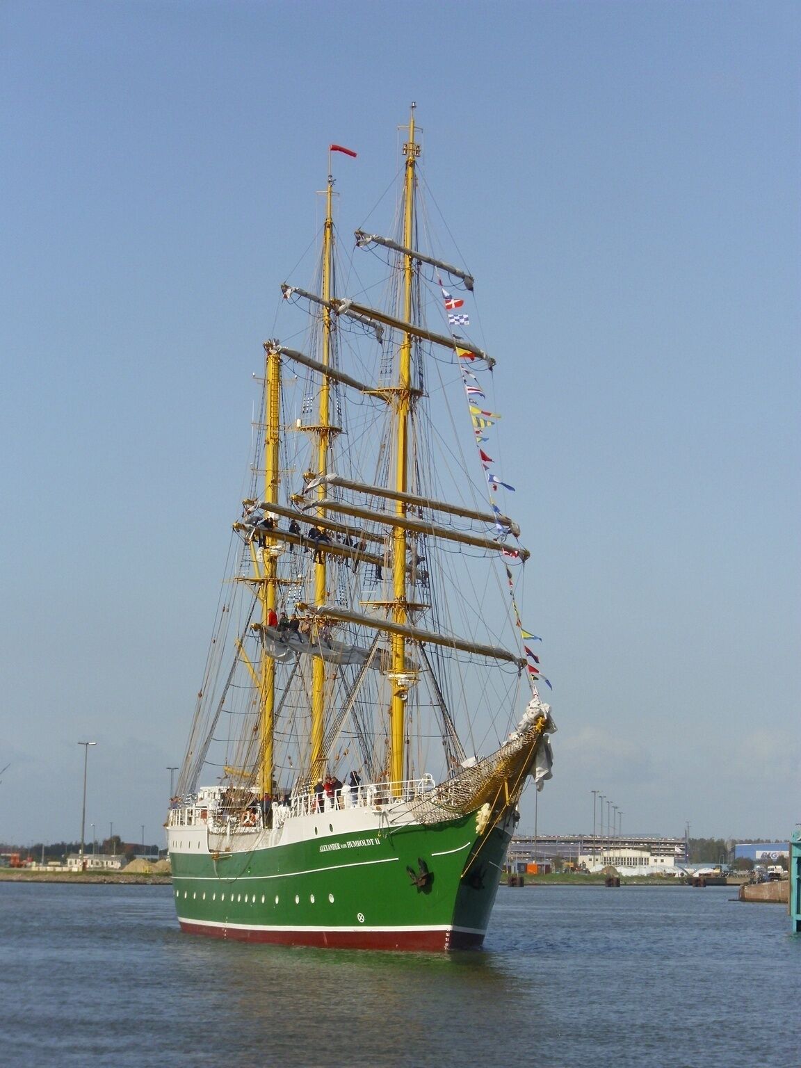 The sailing ship Alexander von Humboldt II in the port of Bremerhaven, Germany