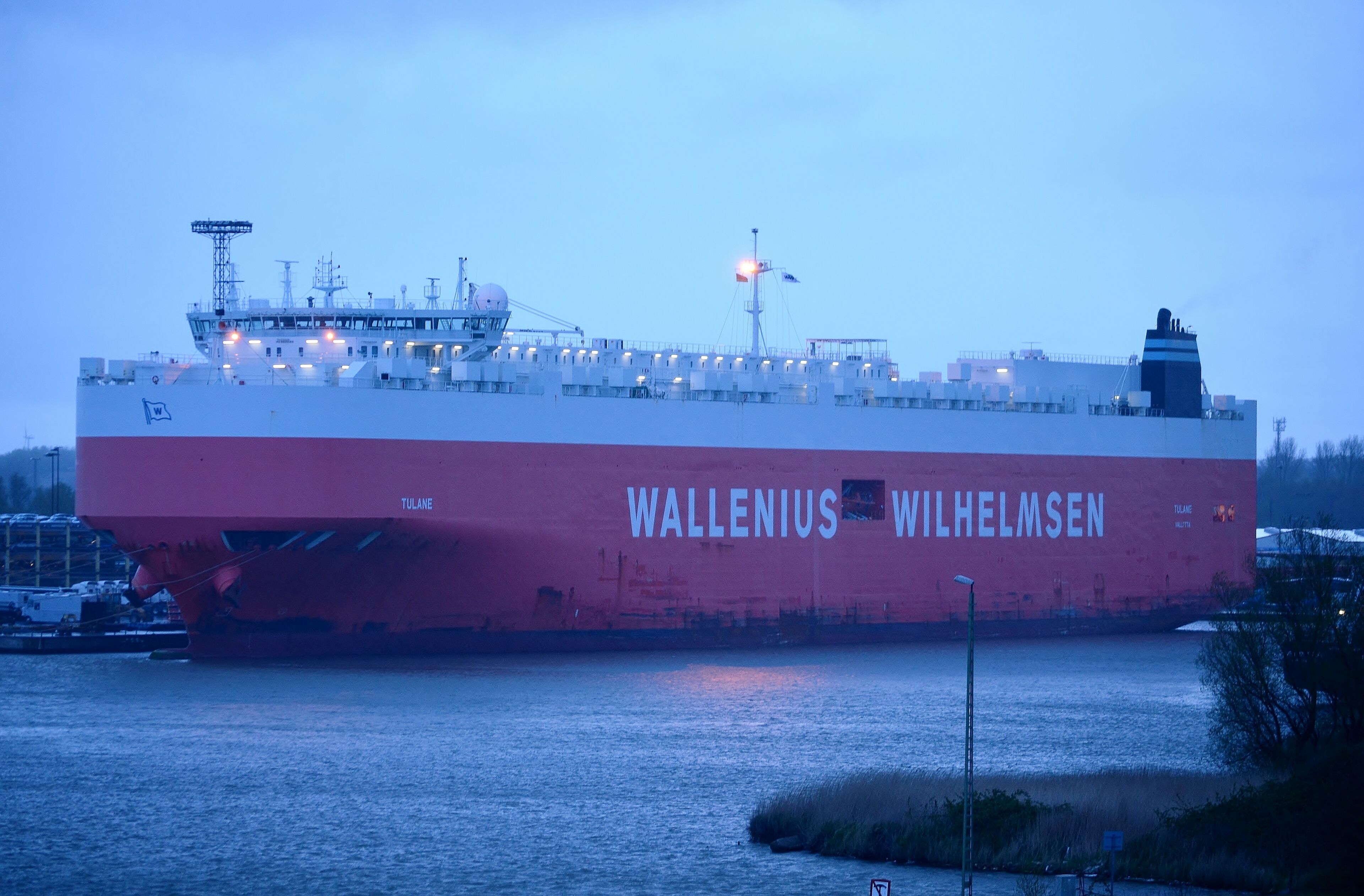 Wallenius Wilhelmsen Logistics car carrier MV Tulane at Bremerhaven, Germany, prior to commencing liner service CO613-TUL from Europe to Australia - next stop: Zeebrugge, Belgium; ultimate destination: Brisbane, Australia.