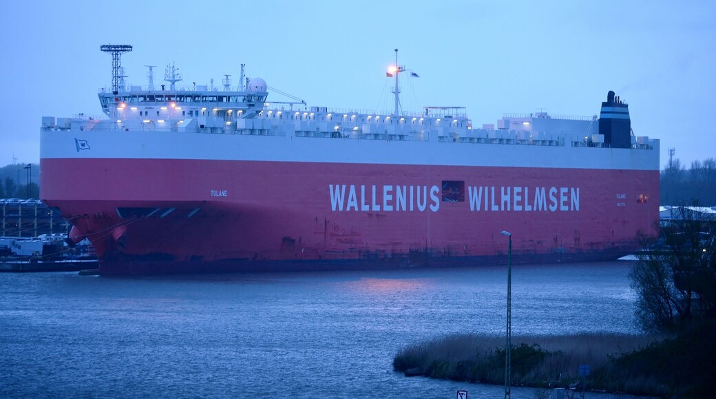 Wallenius Wilhelmsen Logistics car carrier MV Tulane at Bremerhaven, Germany, prior to commencing liner service CO613-TUL from Europe to Australia - next stop: Zeebrugge, Belgium; ultimate destination: Brisbane, Australia.