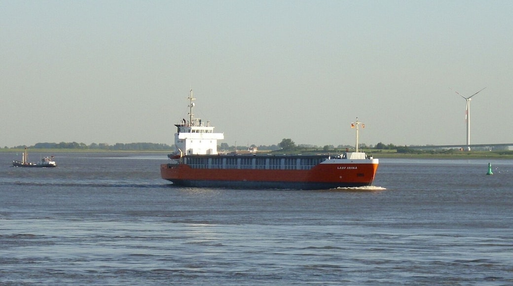 The general cargo ship Lady Irina outbound on the Weser river