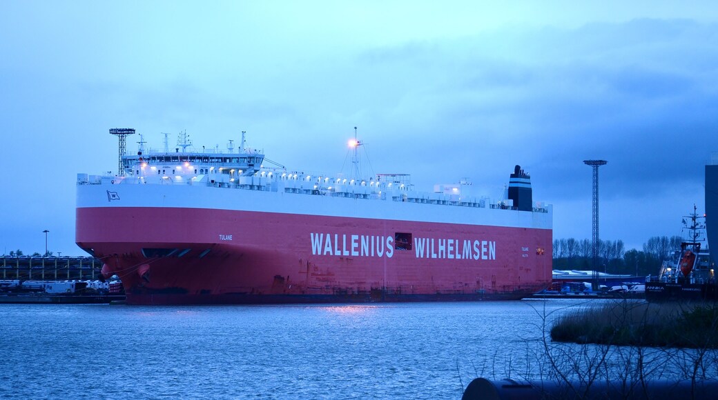 Wallenius Wilhelmsen Logistics car carrier MV Tulane at Bremerhaven, Germany, prior to commencing liner service CO613-TUL from Europe to Australia - next stop: Zeebrugge, Belgium; ultimate destination: Brisbane, Australia.