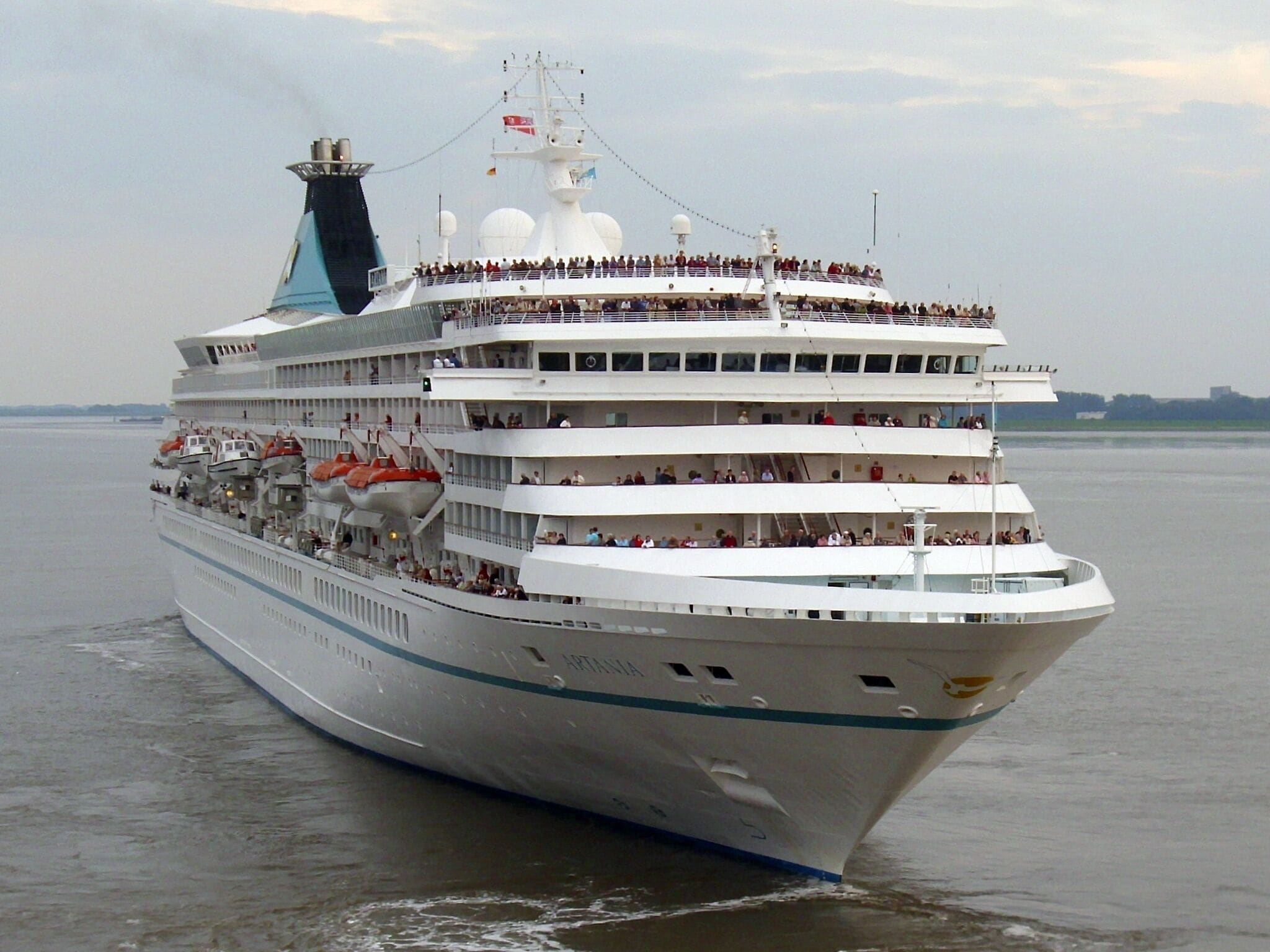 The cruise ship Artania is leaving the Columbus Cruise Center in Bremerhaven, Germany