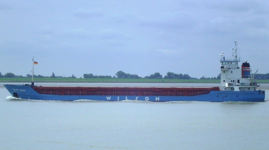 The cargo ship Wilson Gdansk of the Norwegian company Wilson inbound on the River Weser. Details of the ship: external website (pdf).
