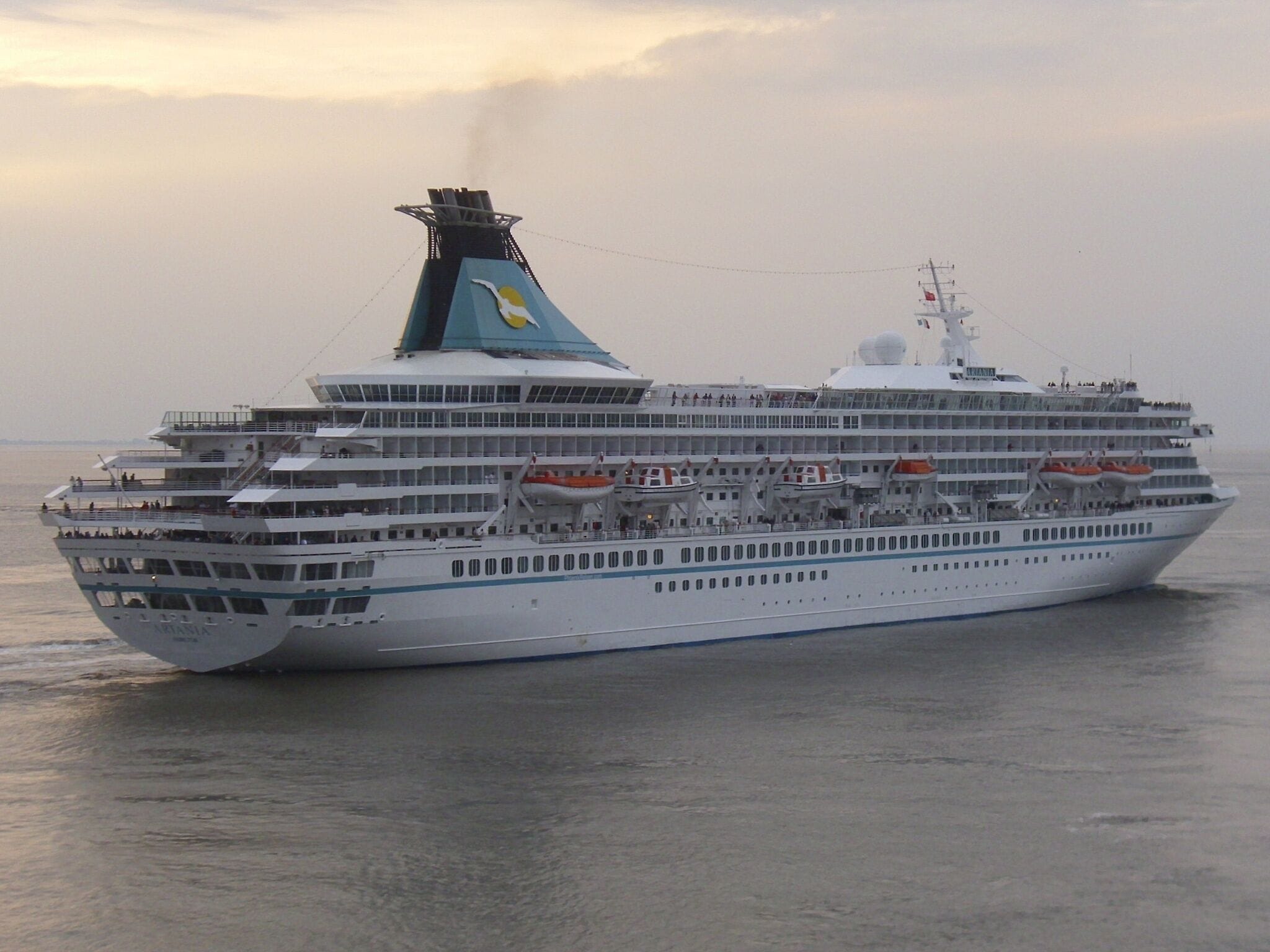 The cruise ship Artania is leaving the Columbus Cruise Center in Bremerhaven, Germany