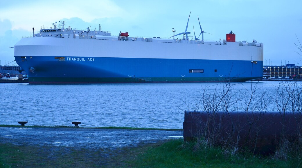 Car carrier Tranquil Ace at Bremerhaven, Germany, prior to commencing load voyage service 0049A from Europe to China via the Panama Canal - next stop: Emden, Germany; ultimate destination: Xinsha, China.