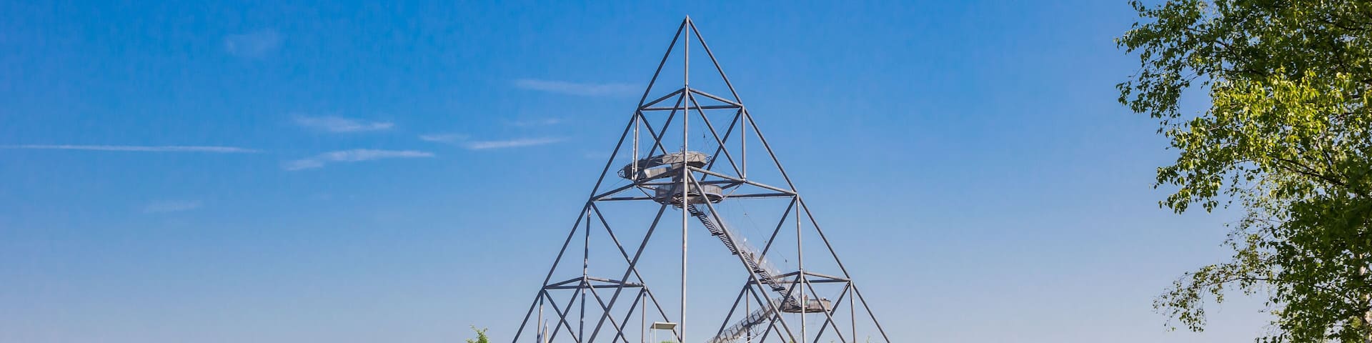 Panorama of the park on top of the hill at the tetraheron of Bottrop, Germany