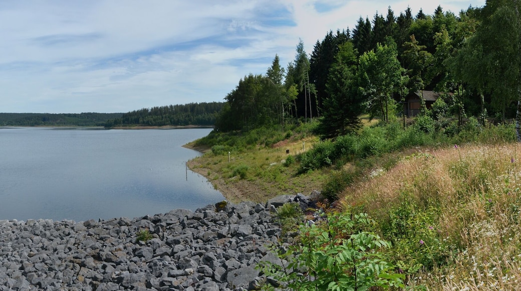 Aabach Lake, North Rhine-Westfalia, Germany, view from South side of the dam - 5 pictures stitched