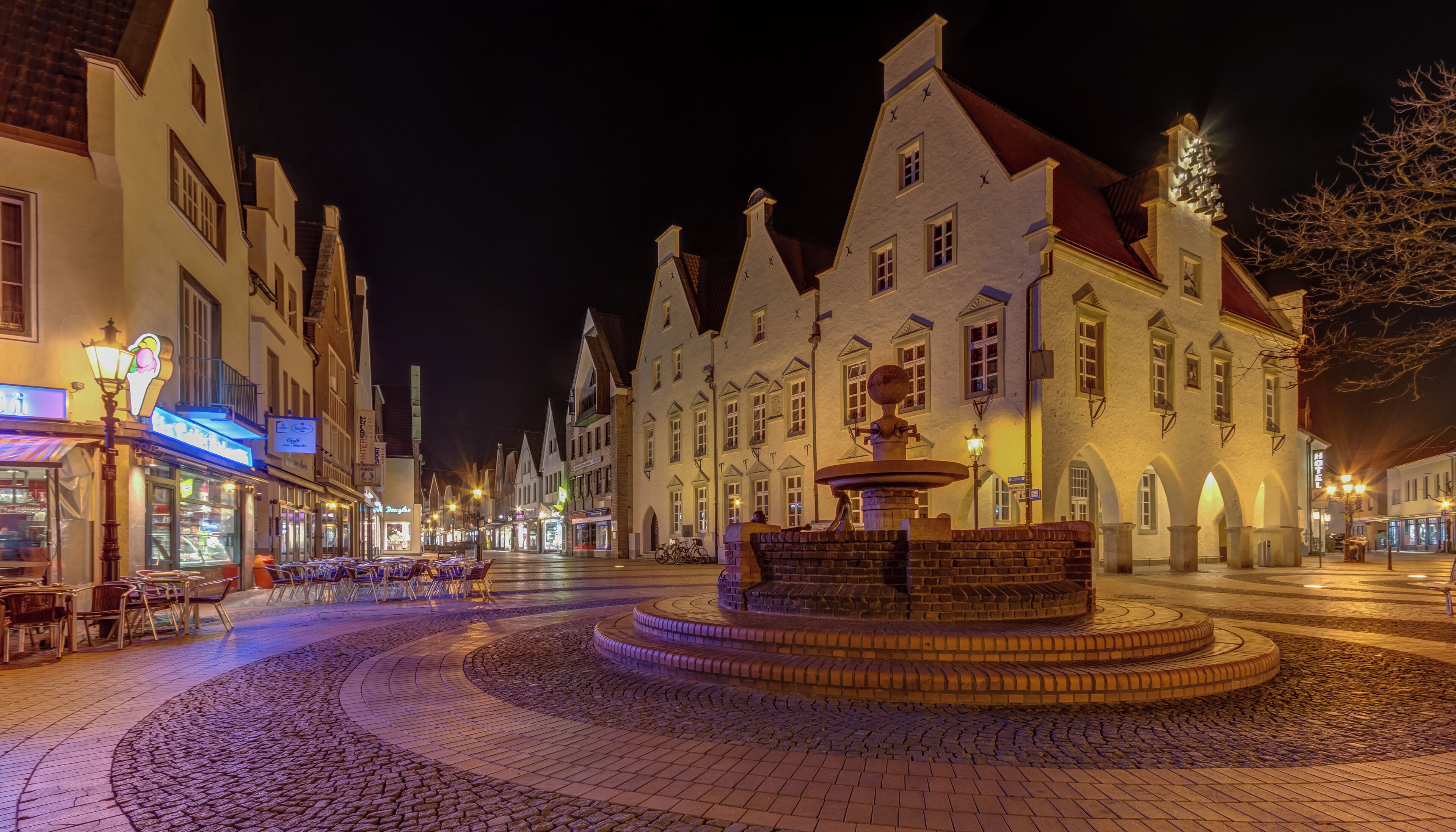 Historical City Hall at night, Haltern am See, North Rhine-Westphalia, Germany